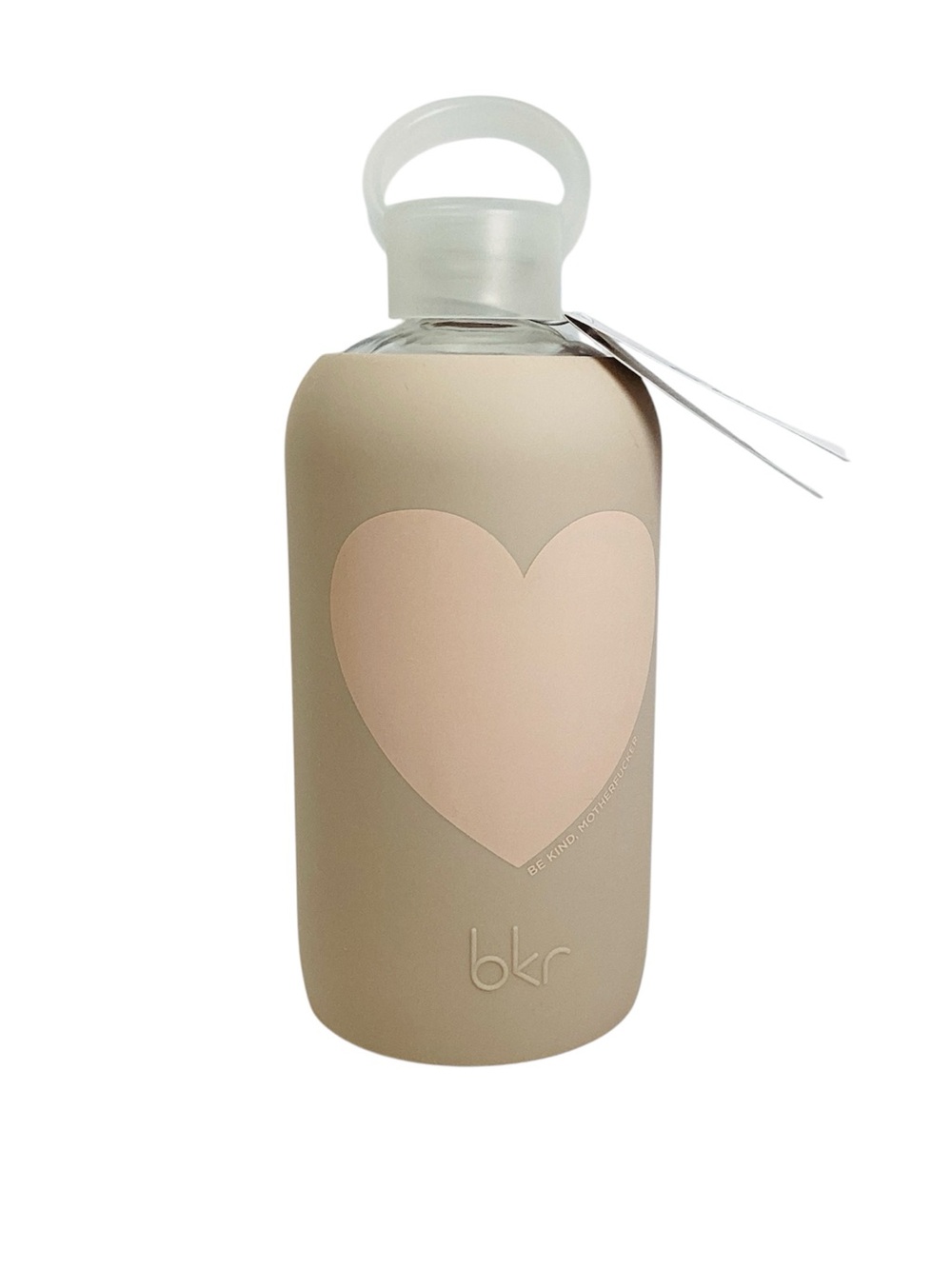 💚 bkr Glass Bottle with Pale Pink Heart Silicone Sleeve - 1L